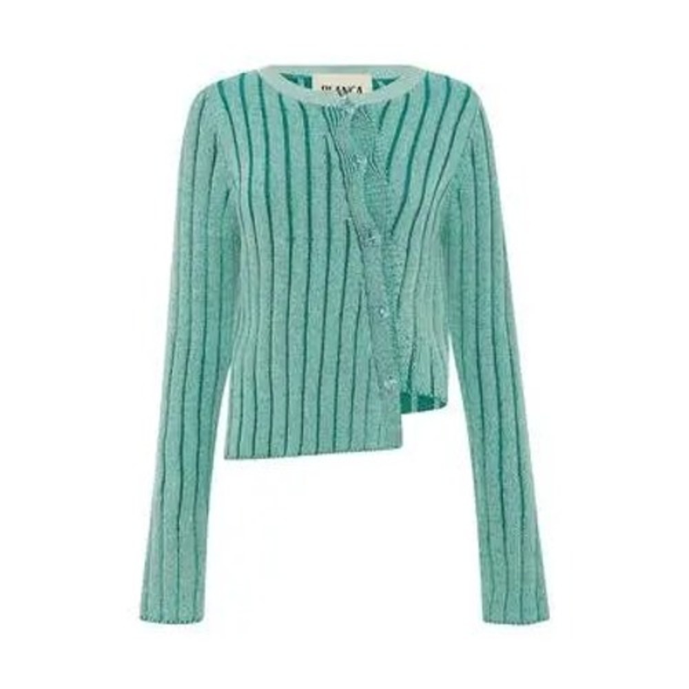 Blanca Asymmetric Ribbed Cardigan Women Green Stripe Knit Avant Garde XS/S